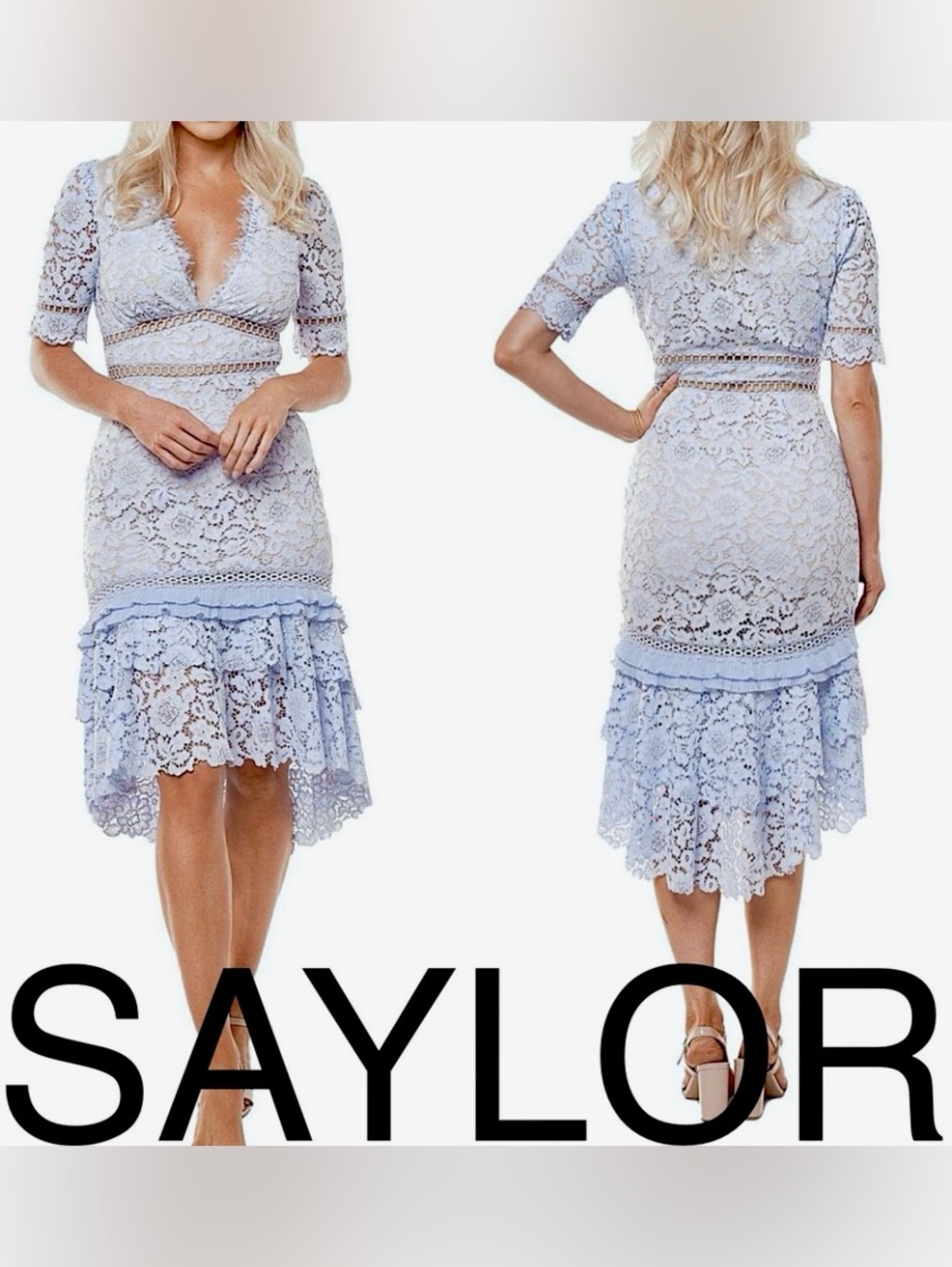 SAYLOR Floral Lace Manhattan high low dress SKY size L